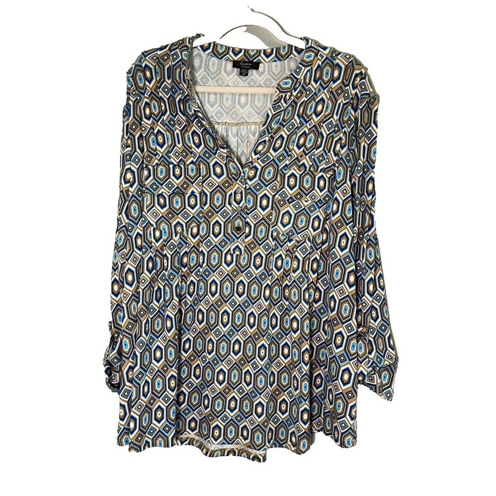 Colorful Diamond Tunic Top 2X Blue Boho Indie Folk Peasant Earthy Granola Chic